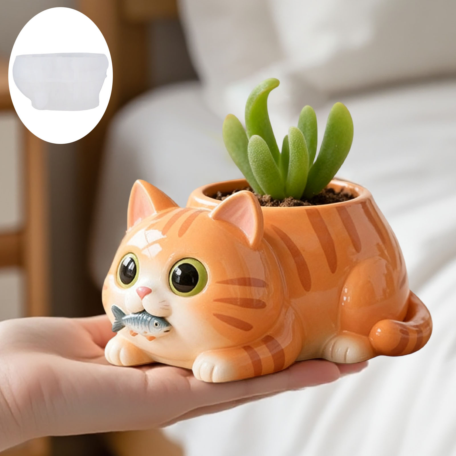 Potsticker Mold - Cat Eating Fish Flower Pot Silicone