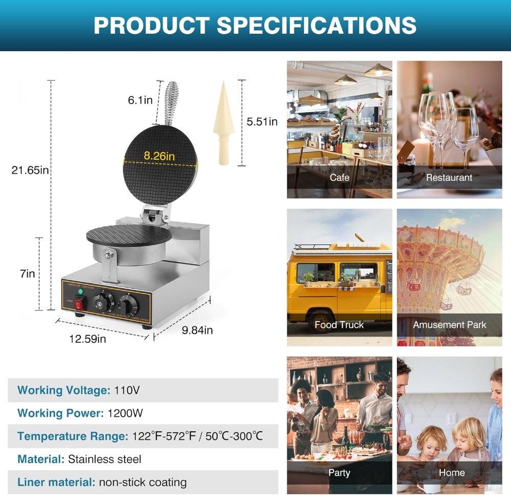 1200W Commercial Waffle Cone M - Waffle Cone Maker avis et prix